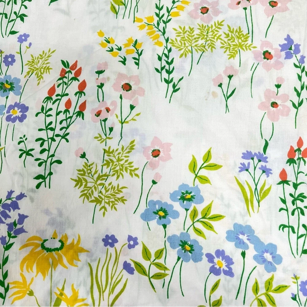 VintageFull Fitted Sheet Cotton Polyester white colorful rainbow EUC